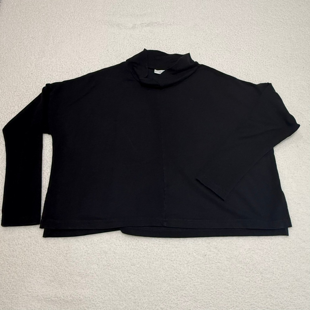Bryn Walker Womens Medium Black Bamboo Organic Cotton Mock Neck Boxy Top